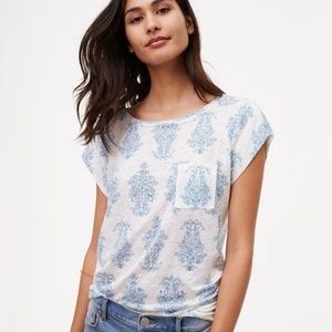 LOFT White and Blue Pocket T Shirt